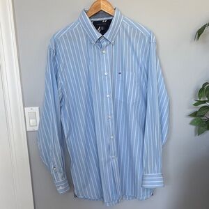 Tommy Hilfiger Men's Light Blue Pinstripe Shirt XL 100% Cotton